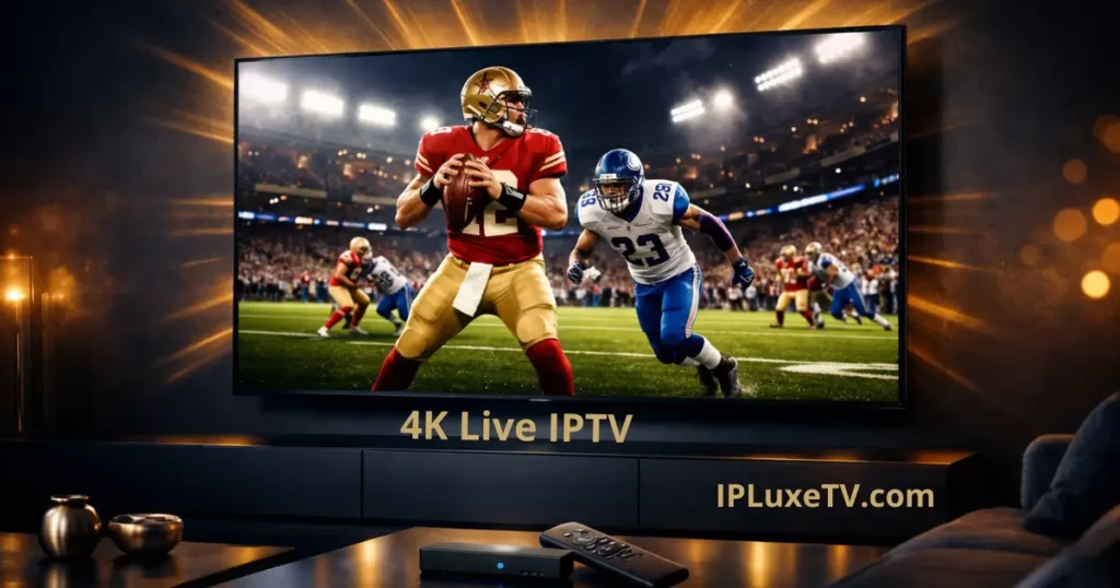 4K Live IPTV streaming on large screen TV with premium picture quality and zero buffering